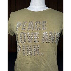 Victorias Secret PINK x Queen of E.vil Y2K Studded Bling Green T-shirt US Made